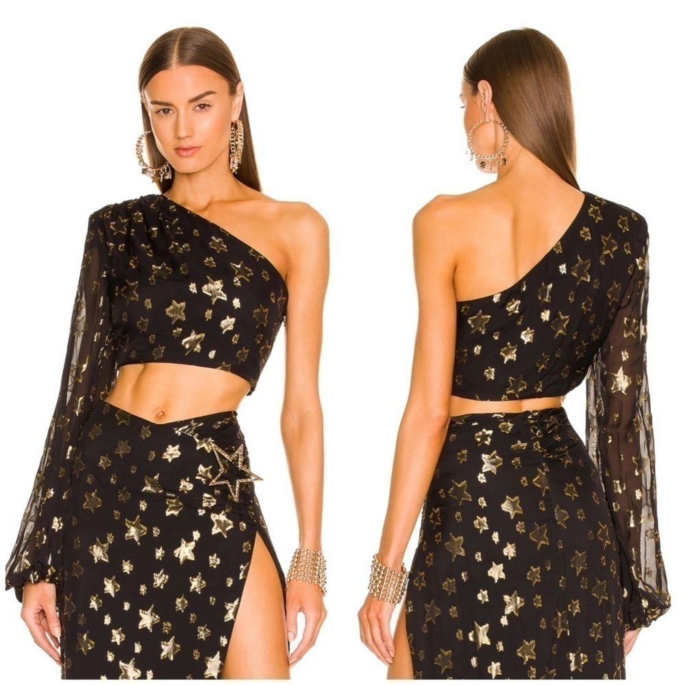 ❤️Dundas Stella One Shoulder Top in Black Gold Star Size S
